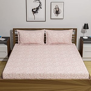 umi 144 tc 100 cotton printed double bedsheet set with two pillow case  queen sheet setbreathable and skin friendly oeko-tex certified  90x100 inches niers pink