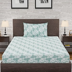amazon brand  umi 144 tc 100 cotton printed single bedsheet set with one pillow case  twin sheet setbreathable and skin friendly oeko-tex certified 60x90 inches meadow - green