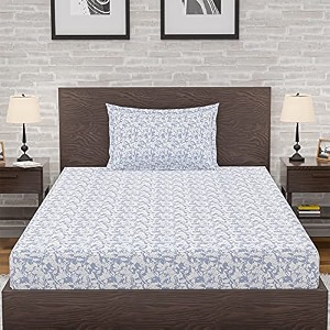 amazon brand  umi 144 tc 100 cotton printed single bedsheet set with one pillow case  twin sheet setbreathable and skin friendly oeko-tex certified 60x90 inches nature39s treasure - blue