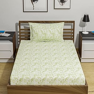 amazon brand  umi 144 tc 100 cotton printed single bedsheet set with one pillow case  twin sheet setbreathable and skin friendly oeko-tex certified 60x90 inches bless green