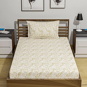 amazon brand  umi 144 tc 100 cotton printed single bedsheet set with one pillow case  twin sheet setbreathable and skin friendly oeko-tex certified 60x90 inches bless yellow