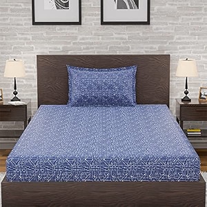 amazon brand  umi 144 tc 100 cotton printed single bedsheet set with one pillow case  twin sheet setbreathable and skin friendly oeko-tex certified 60x90 inches concrete world - dark blue