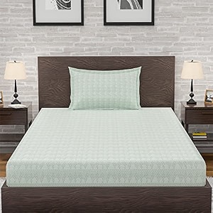 amazon brand  umi 144 tc 100 cotton printed single bedsheet set with one pillow case  twin sheet setbreathable and skin friendly oeko-tex certified 60x90 inches geometric zig - green