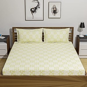 umi 144 tc 100 cotton printed double bedsheet set with two pillow case  king sheet setbreathable and skin friendly oeko-tex certified  108x108 inches abstract yellow