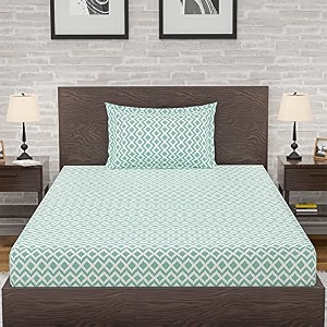 amazon brand  umi 144 tc 100 cotton printed single bedsheet set with one pillow case  twin sheet setbreathable and skin friendly oeko-tex certified 60x90 inches brick magnet - green
