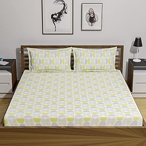 amazon brand - umi 144 tc 100 cotton printed double bedsheet set with two pillow case  king sheet setbreathable and skin friendly oeko-tex certified  108x108 inches yellow