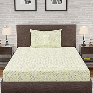 amazon brand  umi 144 tc 100 cotton printed single bedsheet set with one pillow case  twin sheet setbreathable and skin friendly oeko-tex certified 60x90 inches divine arch - green
