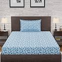 Amazon Brand – Umi 144 TC 100% Cotton Printed Single Bedsheet Set with One Pillow Case | Twin Sheet Set|Breathable and Skin Friendly| Oeko-Tex Certified 60x90 Inches, Blossom - Blue
