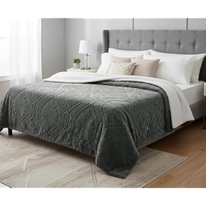 amazon brand - umi fleece printed sherpa blanket for winter king size 600gsm ultra super soft fleece for heavy winter mid winter amp ac room 88x90 inches dark grey