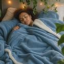 Amazon Brand - Umi Fleece Sherpa Blanket for Winter Double Size 500GSM, Ultra Super Soft Heavy Winter Quilt Razai for Comfort &amp; Warmth (88X90 Inches, Aqua &amp; White)