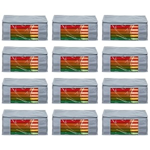 amazon brand - umi non-woven plain saree covercloth storageorganizer with transparent window pack of 12 grey