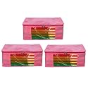 Amazon Brand - Umi. Non-Woven Plain Saree Cover/Cloth Storage/Organizer with Transparent Window (Pack of 3, Pink)