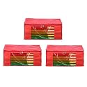 Amazon Brand - Umi. Non-Woven Plain Saree Cover/Cloth Storage/Organizer with Transparent Window (Pack of 3, Red)