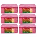 Amazon Brand - Umi. Non-Woven Plain Saree Cover/Cloth Storage/Organizer with Transparent Window (Pack of 6, Pink)