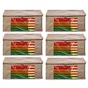 Amazon Brand - Umi. Non-Woven Plain Saree Cover/Cloth Storage/Organizer with Transparent Window (Pack of 6, Beige)