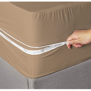 amazon brand - umi premium cotton 220tc 78 x 72 x 8 luxury king size double bed mattress cover protector with zipchainprovides all around protection - 1 pc multicolor beige 78 x 72 x 8