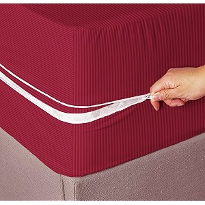 amazon brand - umi premium cotton 220tc 72 x 36 x 8 single size mattress cover protector with zipchainprovides all around protection - 1 pc multicolor maroon 72 x 36 x 8