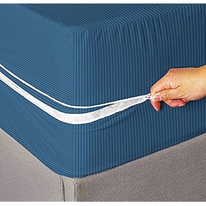 amazon brand - umi premium cotton 220tc 78 x 60 x 8 luxury double size mattress cover protector with zipchainprovides all around protection - 1 pc multicolor blue 78 x 60 x 8