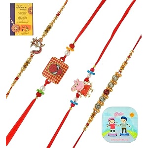 amazon brand - umi rakhi for brother with gift combo set rakhis set of 4 for rakshabandhan rakhi with gift for brother boy bhaiya kids men fridge magnet gift for door dcor