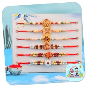 amazon brand - umi rakhi magnet gift for brother bhaiya boy men set of 6 rakhi combo set of 6 for brother kundan ganesha krishna rakhi for rakshabandhand thread set rakhis with fridge magnet
