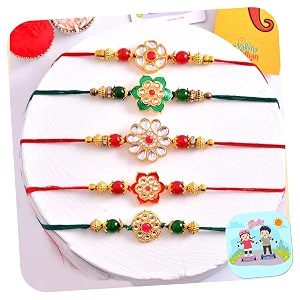 amazon brand - umi rakhi set of 5 for brother with gift combo set kundan rakhi for boy men bhaiya rakhis for rakshabandhan rakhi with gift fridge magnet for door dcor