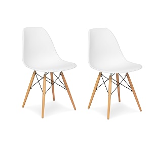 amazon brand - umi styliest modern armless side chairs molded abs plastic with wood amp black accents dining chair white color set of 2