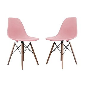 amazon brand - umi styliest modern armless side chairs molded abs plastic with wood amp black accents dining chair pink color set of 2