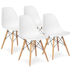 amazon brand - umi styliest modern armless side chairs molded abs plastic with wood amp black accents dining chair white color set of 4