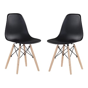 amazon brand - umi styliest modern armless side chairs molded abs plastic with wood amp black accents dining chair black color set of 2