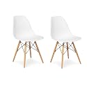 Amazon Brand - Umi Styliest Modern Armless Side Chairs Molded ABS Plastic with Wood &amp; Black Accents Dining Chair White Color (Set of 2)