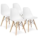 Amazon Brand - Umi Styliest Modern Armless Side Chairs Molded ABS Plastic with Wood &amp; Black Accents Dining Chair White Color (Set of 4)