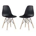 Amazon Brand - Umi Styliest Modern Armless Side Chairs Molded ABS Plastic with Wood &amp; Black Accents Dining Chair Black Color (Set of 2)