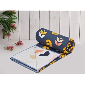 amazon brand - umi super soft brushed microfiber cotton 3 layer breathable single dohar lightweight summer blanket dohar 57x87inches 144x220cm flannel dohar throws for bed blueyellow