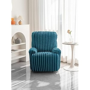 amazon brand - umi super stretch recliner cover form fitted non slip reclining slipcovers for standard large recliner soft thick pack of 1 blue