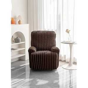 amazon brand - umi super stretch recliner cover form fitted non slip reclining slipcovers for standard large recliner soft thick pack of 1 brown