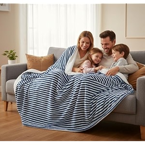 amazon brand - umi towel sherpa blanket for winter single bed 500gsm ultra super soft comfort amp luxury fleece for heavy winter mid winter amp ac room 60x90 inches blue amp white