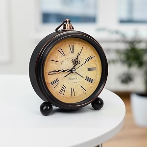 amazon brand - umi vintage roman table clock  classic metal body with hanging hook analog display battery operated desk clock for bedroom office amp home dcor brown