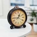 Amazon Brand - Umi Vintage Roman Table Clock – Classic Metal Body with Hanging Hook, Analog Display, Battery Operated Desk Clock for Bedroom, Office & Home Décor (Brown)