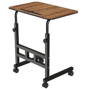 amazon brand - umi wooden multipurpose adjustable height adjustable rolling side table with wheels for home study office and bedroom - brown