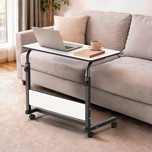 amazon brand - umi wooden multipurpose adjustable height adjustable rolling side table with wheels for home study office and bedroom big size-white