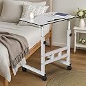 Amazon Brand - Umi Wooden Multipurpose Adjustable Height Adjustable Rolling Side Table with Wheels for Home, Study, Office and Bedroom - (White)