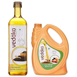 amazon brand - vedaka cold pressed groundnut peanut oil 5l- ghani amp amazon brand - vedaka sesame gingelly oil bottle 1 l chekughani