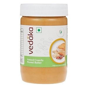 amazon brand - vedaka crunchy peanut butter  1 kg  no added sugar  27 protein  rich in fibre no palm oil  unsweetened