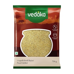 amazon brand - vedaka unpolished pearl millet  750 g  bajrasajjekambupindisajjalu  gluten-free  naturally rich in fiber amp protein  contains iron amp magnesium