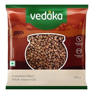 amazon brand - vedaka unpolished black masoor dal whole  200 g  no artificial colours amp preservatives  hygienically packed
