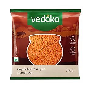 amazon brand - vedaka unpolished red masoor dal split  200 g  rich in protein  no cholesterol  no artificial flavours amp preservatives