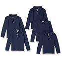 Amazon Essentials Girls and Toddlers' Long-Sleeve School Uniform Interlock Polo Shirts