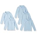 Amazon Essentials Girls and Toddlers' Long-Sleeve School Uniform Interlock Polo Shirts