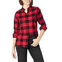 Amazon Essentials Women's Regular-Fit Long-Sleeve Lightweight Cotton Brushed Flannel Shirt