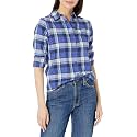 Amazon Essentials Women's Regular-Fit Long-Sleeve Lightweight Cotton Brushed Flannel Shirt